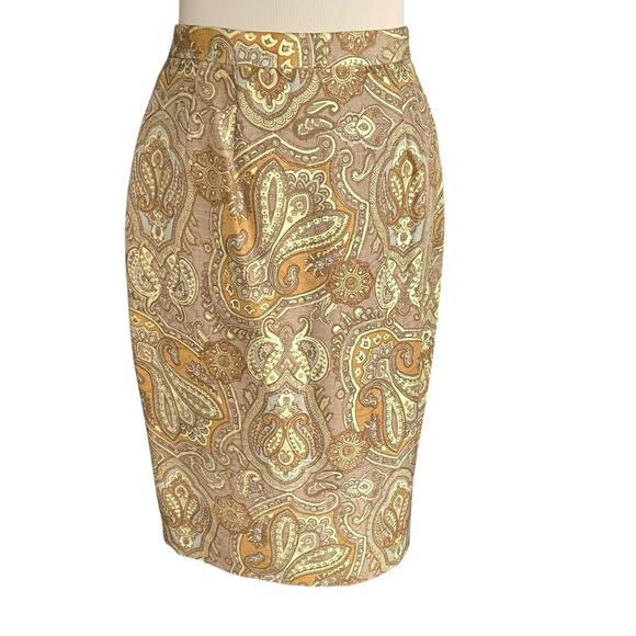 Jeremy Spencer Vintage 100% Silk Tan Gold Paisley 2-Piece Blazer/Skirt Set Sz 10 - Picture 7 of 11